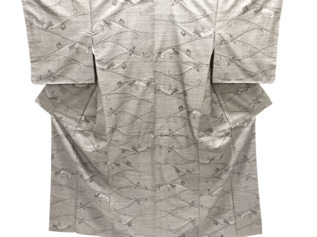 JAPANESE KIMONO / SILK / DORO OSHIMA TSUMUGI / WOVEN FLOWERS